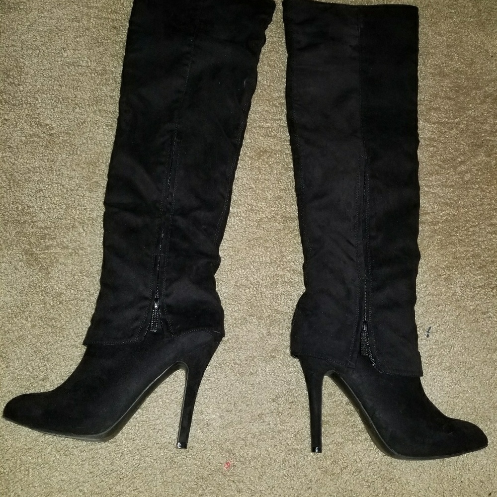 Black suede over the knee boots